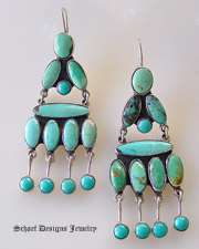 Federico signed turquoise chandelier clip earrings | Schaef Designs Jewelry | San Diego CA