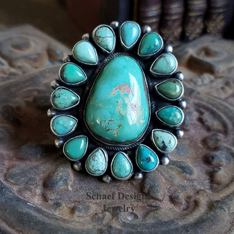 B Johnson green carico lake turquoise & sterling silver cluster ring size 8 | Schaef Designs |  Arizona 