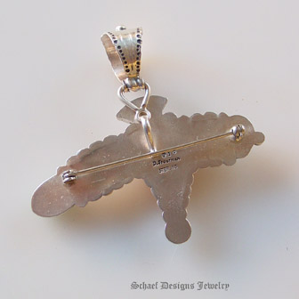 I Heart Dog spiderweb apple coral garnet and sterling silver Americana pin pendant | Bobby Schaefer Schaef Designs Pet Jewelry Collection Jewelry | Exclusive Bobby Schaefer Designs Copywritten all rights reserved | Schaef Designs Jewelry| New Mexico 