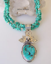 Bennie Ration Kachina Pendant on Schaef Designs Campitos Turquoise Sterling Silver Adjustable 3 strand necklace | Schaef Designs Jewelry | New Mexico 