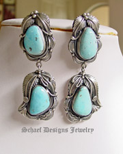 Larry Martinez Chavez powder blue carico lake turquoise & sterling silver artist signed post earrings  | online upscale native american jewelry boutique gallery| Schaef Designs Southwestern turquoise Jewelry | New Mexico 