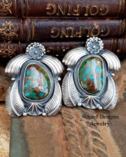 Royston Turquoise Sterling Silver Leaf Flower Native American Unsigned post earrings | Schaef Designs |  Arizona 