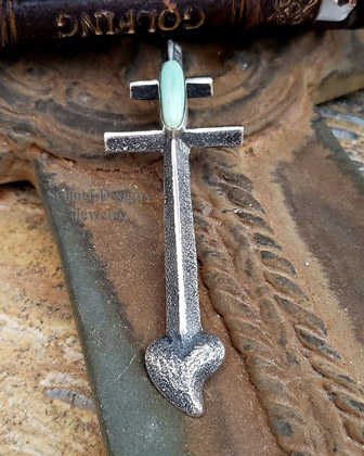  tufa cast sterling silver & royston turquoise dragonfly cross pendant | Arizona 