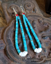 Lupe Lovato Turquoise Coral Shell & Sterling Silver Long Jacla Earrings WIRES | Schaef Designs | Arizona 