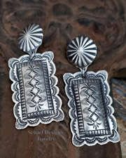 Vincent Platero Large Rectangular Stamped Sterling Silver Post Earrings | Arizona