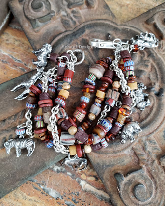 Vintage Susan Cumming SMALL African Animal & Trade Bead 5 Strand Charm Bracelet  | Arizona 