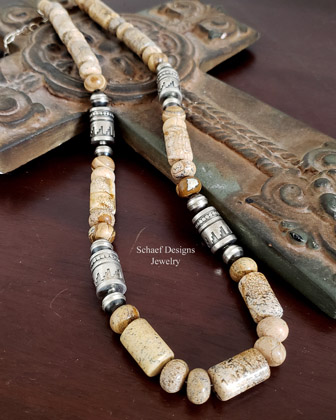 Schaef Designs Picture jasper & Sterling Silver Tube Bead Necklace Set | Arizona