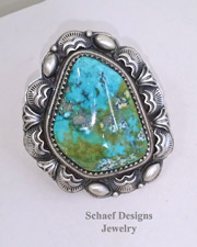 Native American Carico Lake Turquoise & sterling silver artist signed large ring | Schaef Designs | New Mexico