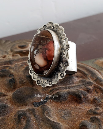 Schaef Designs Arizona Wildhorse & Sterling Silver Stamped Oval Adjustable Ring| Arizona 