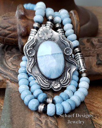 Schaef Designs Baby Blue Opal & Sterling silver Southwestern pendant | New Mexico 