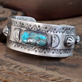  Schaef Designs Bisbee Turquoise & Sterling Silver Southwestern Stacking Unisex Cuff Bracelet | Arizona 