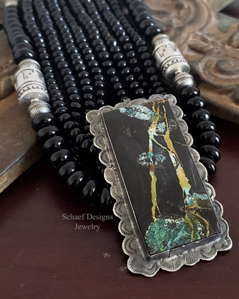 Schaef Designs Black Rectangle Turquoise Streak Sterling Silver Pendant | Arizona
