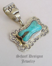  Schaef Designs Turquoise with black & sterling silver dog bone dog tag pendant | New Mexico 