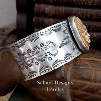 Schaef Designs Carved Bone Indian Chief & Sterling Silver Southwestern Cuff Bracelet | Arizona | Arizona 