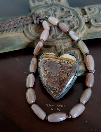 Schaef Designs Briggs Jasper Heart Black Silver on Braid necklace | Arizona