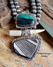 Schaef Designs Chrysocolla Pottery Shard Antler & Sterling Silver Pendant| New Mexico