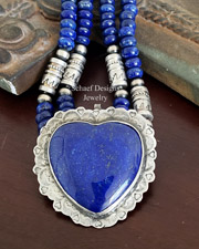 Schaef Designs Cobalt Blue Lapis Heart in Stamped Sterling Silver Pendant | Arizona