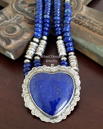 Schaef Designs Southwestern Cobalt Lapis & Hand Stamped sterling Silver Heart Pendant | Arizona