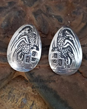 Zuni artist signed TJ pueblo & corn earrings | Schaef Designs | New Mexico 