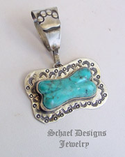 Schaef Designs Turquoise & Sterling Silver Dog Tag Bone Pendant | New Mexico