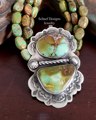 Schaef Designs Double Royston Turquoise & Sterling Silver Southwestesrn Pendant | Arizona 