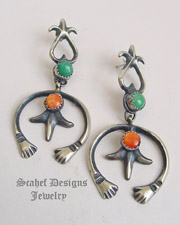 Schaef Designs Red Coral Black Onyx & Sterling Silver Cardinal Squash Blossom Charm Bracelet | Schaef Designs | New Mexico