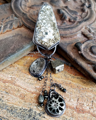  Schaef Designs Southwestern Gold Pyrite & Sterling silver charm pendant | New Mexico 