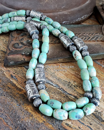 Schaef Designs Green dragonskin agate & sterling silver tube bead necklace set | Arizona 