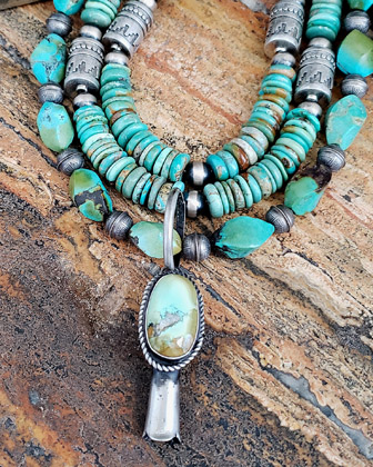 Schaef Designs Blue turquoise Squash Blossom Pendant | Arizona