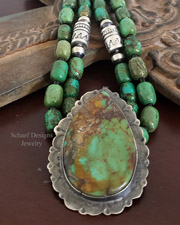 Schaef Designs Green Turquoise Teardrop Black Silver Pendant | Arizona