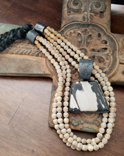 Schaef Designs Southwestern Indian Paint Stone Black Silver Pendant  | Arizona