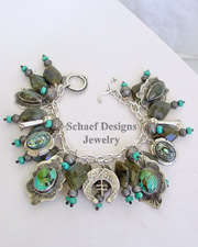  Schaef Designs Labradorite Turquoise Abalone Sterling Silver Southwestern Charm Bracelet | New Mexico