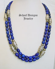  Schaef Designs Lapis Barrel Beads & Sterling Silver tube bead necklace set | New Mexico