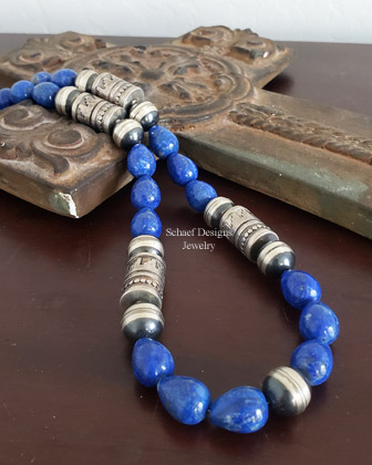 Schaef Designs Denim Lapis Horse Pendant & Dumortierite Leather Necklace Set 