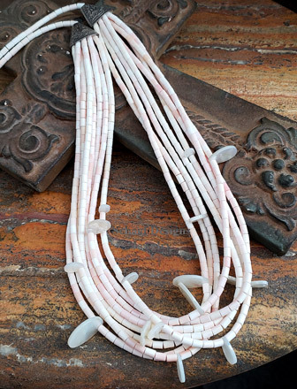 Schaef Designs Light Pink multi strand conch and mother of pearl tab pueblo necklace | New Mexico