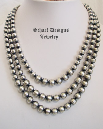 Schaef Designs Medium Graduated 3 Strand Navajo Pearl Sterling Silver Necklace | Native American, turquoise, & southwestern Jewelry | Schaef Designs Jewelry | New Mexico