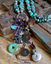 Schaef Designs Organic medicine woman opal, amethyst, ammonite, carved turquoise, coin necklace | New Mexico