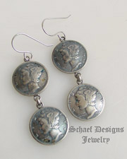 Sterling Silver Native American Mercury Dime Dangle Wire Earrings | Southwestern Basics Collection | Native American Jewelry  | online upscale native American & southwestern jewelry boutique gallery| Schaef Designs Southwestern turquoise Jewelry | New Mexico 