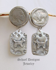 Schaef Designs Buffalo Nickel dog Tag POST Earrings | New Mexico