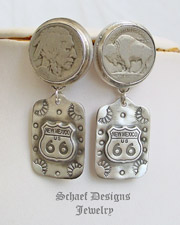 Schaef Designs Buffalo Nickel route 66 Tag POST Earrings | New Mexico