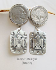 Schaef Designs Buffalo Nickel thunderbird Tag POST Earrings | New Mexico