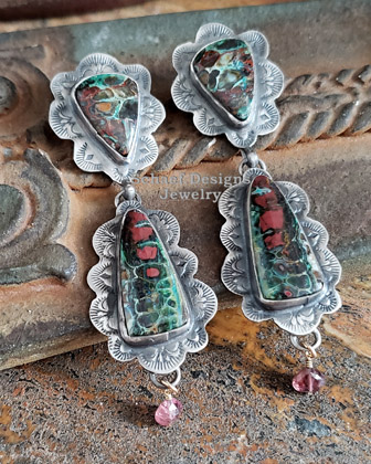 Schaef Designs Opalized petrified wood tourmaline earrings |  Arizona  