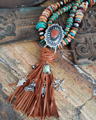 Schaef Designs orange heart concho tassel pendant  | Arizona 