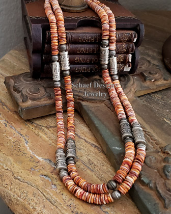 Schaef Designs orange spiny oyster shell & sterling silver Southwestern Basics necklace set | Arizona 