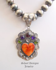 Orange Spiny Oyster Shell Heart Gemstone Sterling Silver Pendant | Schaef Designs |New Mexico 