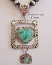 Schaef Designs Turquoise & Sterling Silver Paw Prints on my Heart Pendant | All Rights Reserved Schaef Designs Copyright | New Mexico 