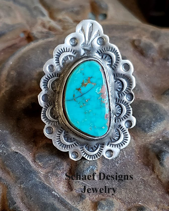 Schaef Designs Pilot Mountain turquoise & stamped sterling silver adjustable Southwestern Ring | Arizona 