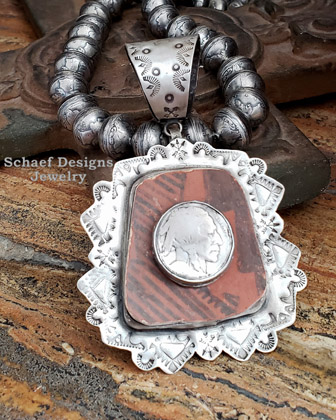 Schaef Designs Pottery Shard Buffalo Nickel Southwestern Pendant | Arizona