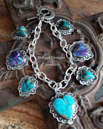  Schaef Designs Purple Turquoise &  Heart Sterling Silver Southwestern Charm Bracelet | Arizona 