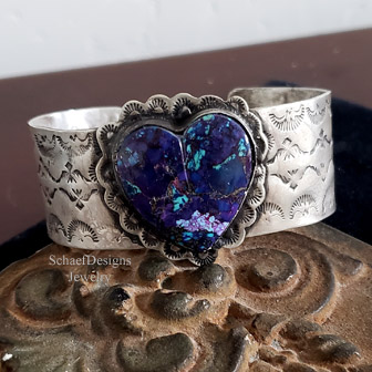 Schaef Designs Mojave Purple Turquoise Heart on Stamped Sterling Silver Cuff Bracelet | Arizona  
